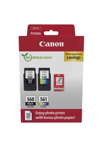 64043935-3cb9-4b10-880a-22bc1433cd94 Canon CRG PG-560/CL-561 + Photo Paper Value Pack (3713C008) Rašalinių kasečių komplektas, BK/CMY - Image 1