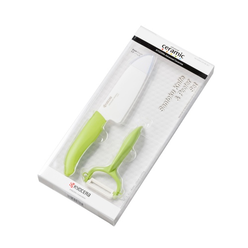 GRJKpxcaMznxv5yo4L1Lf3gdwVs0bMDHvvF5ENwj Kyocera FK140CP10NGR SANTOKU KNIFE & PEELER Rinkinys, peilis (14 cm ašmenys) ir skustukas, Žalia - Image 1