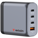 Verbatim 32203 GaN Įkroviklis 140W 4-Port, USB-A/USB-C, EU/UK/US Plug, Pilka/Juoda